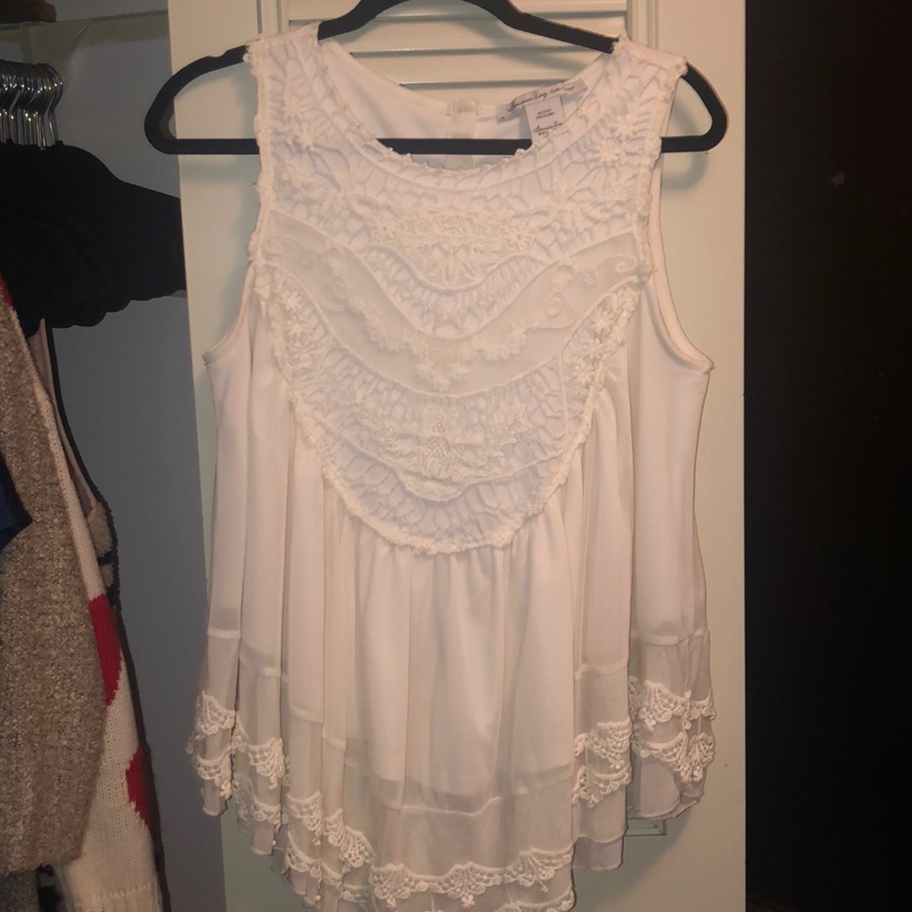 Off white lace layered blouse with button back